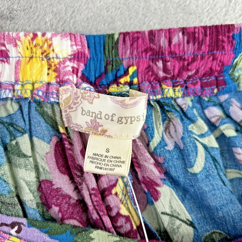 Band of Gypsies S Blue Floral Tie Front Wide Leg Shorts Pull On Garden Boho NWT - Picture 8 of 12
